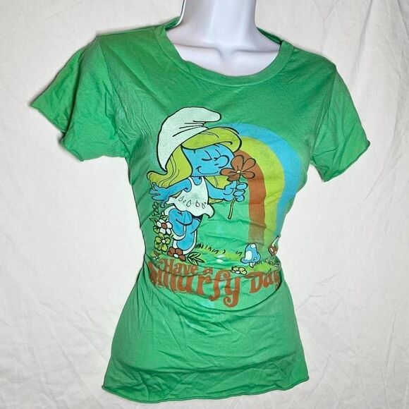 Junk Food Clothing Tops - 2010 green have a smurfy day smurfette junk food tee